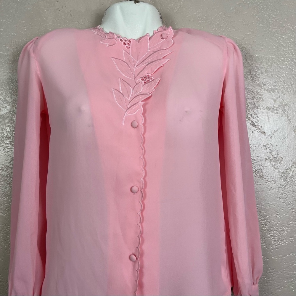 La Blouse Womens Size 4 Vintage Top Pink Long Sleeves Beaded Floral Embroidery - Picture 2 of 11